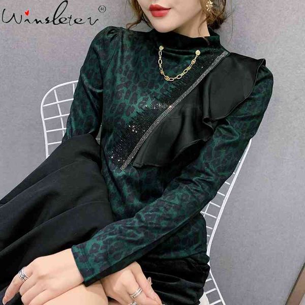 women's t-shirt spring fall korean style girls fashion turtleneck leopard print ruffles women long sleeve all match t112, White
women's t-shirt spring fall korean style girls fashion turtleneck leopard print ruffles women long sleeve all match t112, White