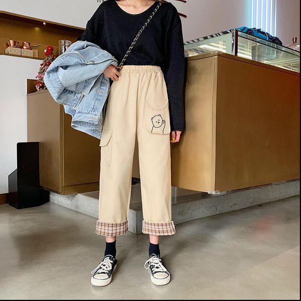 japanese kawaii women capris soft girl korean teen loose thin pants cartoon rabbit embroidery pocket plaid splice crimping casual trousers, Black;white
japanese kawaii women capris soft girl korean teen loose thin pants cartoon rabbit embroidery pocket plaid splice crimping casual trousers, Black;white
