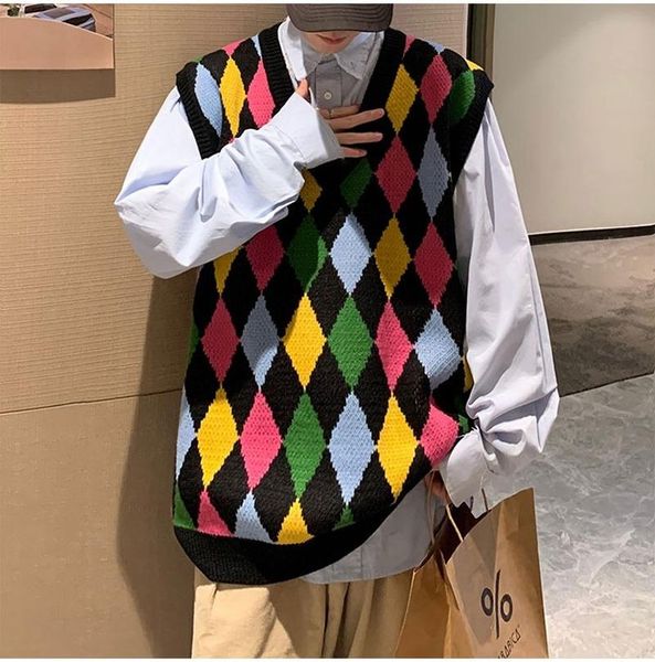 men's vests fashion colorful argyle sweater men couples panelled causal sleeveless knitwear harajuku loose hip hop japan style v-neck, Black;white
men's vests fashion colorful argyle sweater men couples panelled causal sleeveless knitwear harajuku loose hip hop japan style v-neck, Black;white