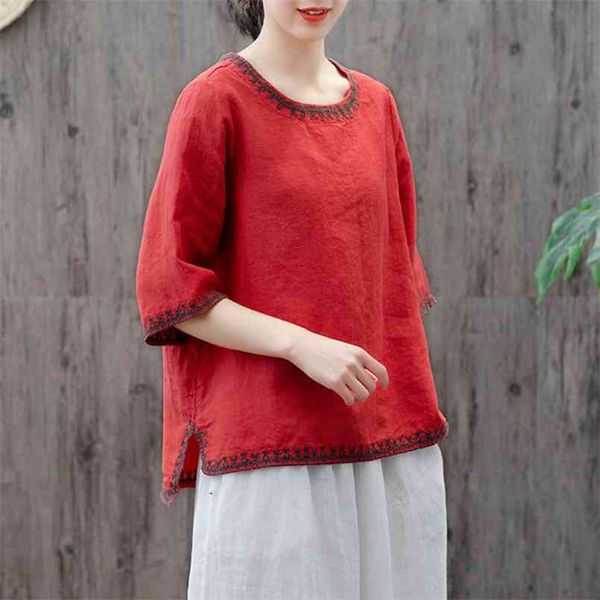 summer arts style women half sleeve loose tee shirt femme cotton linen vintage embroidery t-shirt plus size m40 210512, White
summer arts style women half sleeve loose tee shirt femme cotton linen vintage embroidery t-shirt plus size m40 210512, White