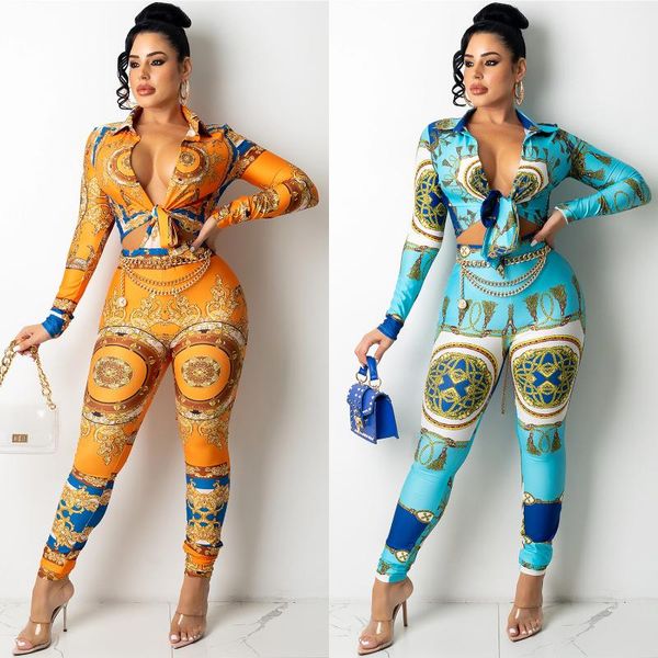 women's two piece pants digital printing set women v-neck bandage long sleeve trousers, White
women's two piece pants digital printing set women v-neck bandage long sleeve trousers, White