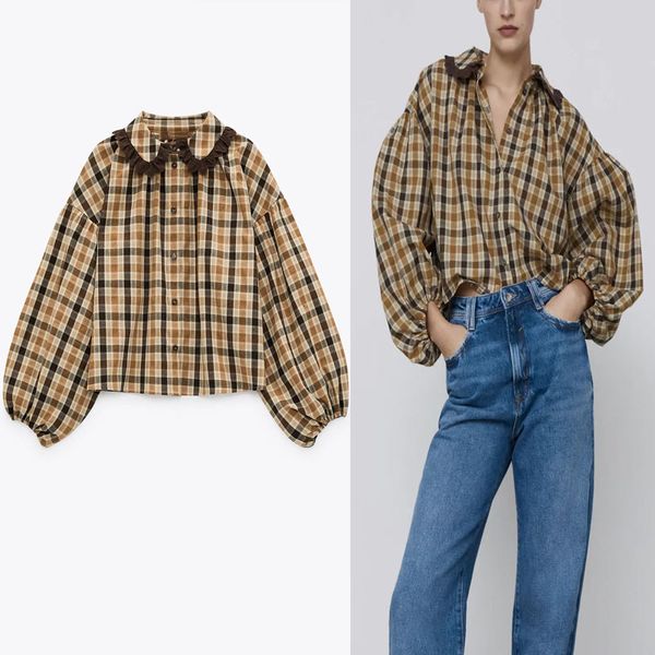 dresses plaid ruffle applique shirt women long sleeve vintage check blouse female chic front button streetwear casual, Black;gray
dresses plaid ruffle applique shirt women long sleeve vintage check blouse female chic front button streetwear casual, Black;gray
