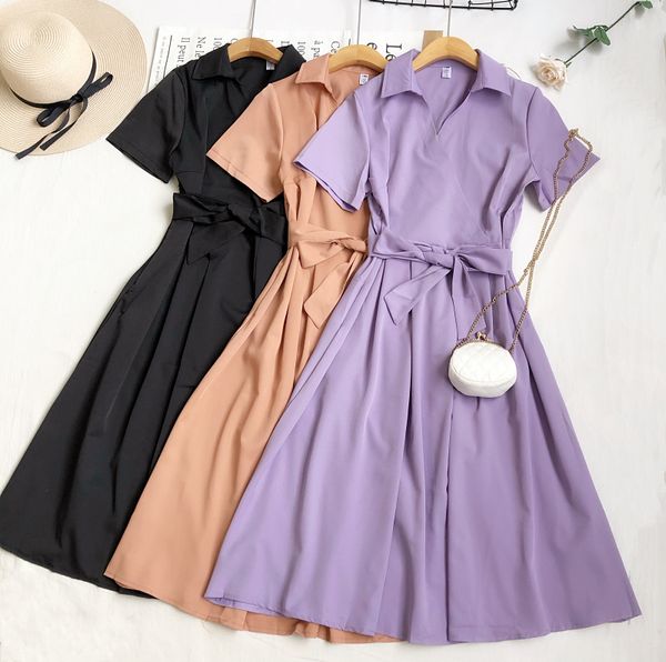 summer fashion women casual short sleeve turn-down collar long dress solid high waist lace up a-line slim robe 210513, Black;gray
summer fashion women casual short sleeve turn-down collar long dress solid high waist lace up a-line slim robe 210513, Black;gray