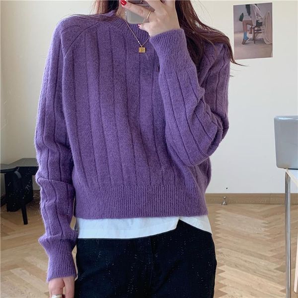 women's sweaters alien kitty women pullovers sweet retro chic o-neck knitted solid elegant loose 2021 autumn casual, White;black