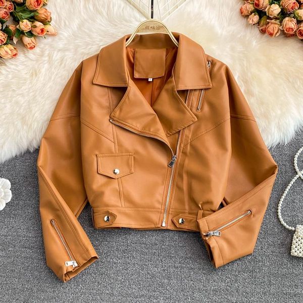 women's leather & faux fashion women solid loose versatile motorcycle jacket long sleeve casual zipper coat 2021 autumn winter abrigo m, Black
women's leather & faux fashion women solid loose versatile motorcycle jacket long sleeve casual zipper coat 2021 autumn winter abrigo m, Black
