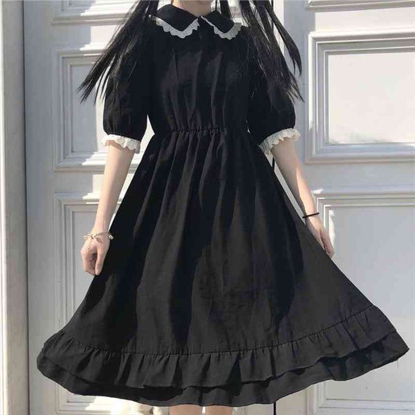 japanese college style summer dress sweet peter pan collar kawaii lace ruffles dress short sleeve mori black woman, Black;gray
japanese college style summer dress sweet peter pan collar kawaii lace ruffles dress short sleeve mori black woman, Black;gray