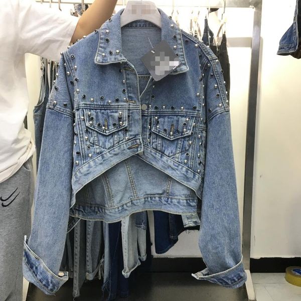 women's jackets 2021 autumn heavy industry beads denim jacket front short back long loose fashion women, Black;brown
women's jackets 2021 autumn heavy industry beads denim jacket front short back long loose fashion women, Black;brown