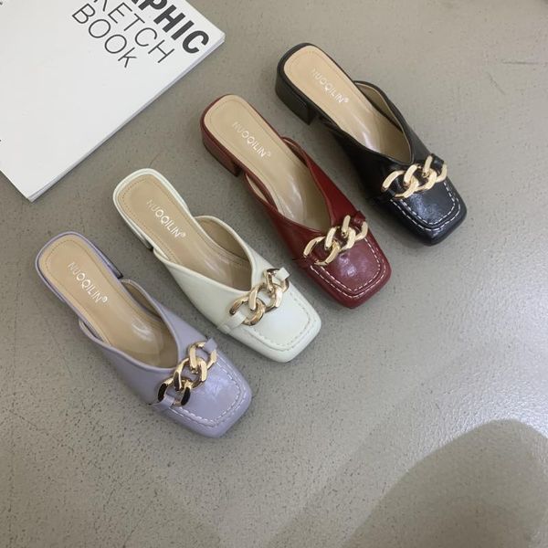 slippers cover toe square heel casual shoes woman 2021 low rivet pantofle block luxury flat slides basic fabric sewing hoof, Black
slippers cover toe square heel casual shoes woman 2021 low rivet pantofle block luxury flat slides basic fabric sewing hoof, Black