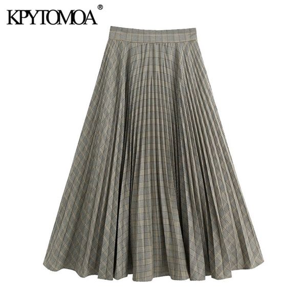 women chic fashion office wear pleated check midi skirt vintage high waist side zipper plaid female skirts mujer 210421, Black
women chic fashion office wear pleated check midi skirt vintage high waist side zipper plaid female skirts mujer 210421, Black