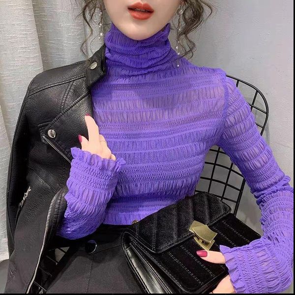 spring mesh summer fashion womens shirt see through full sleeve soild color elastic blouses elegant, White
spring mesh summer fashion womens shirt see through full sleeve soild color elastic blouses elegant, White