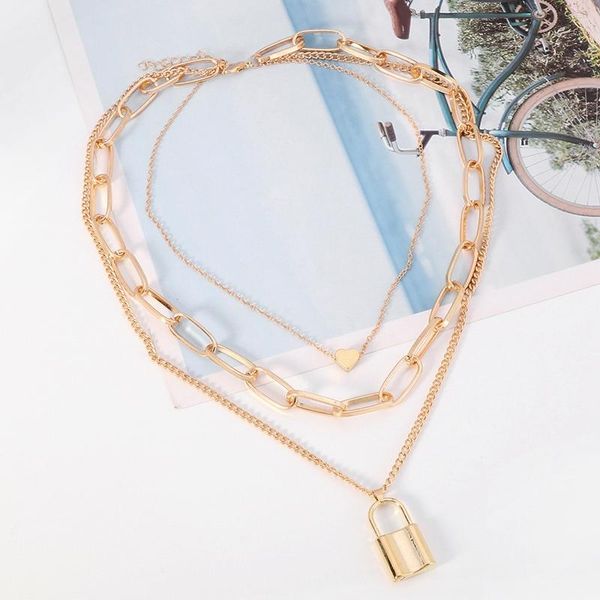 pendant necklaces simple and exaggerated thick chain necklace retro multi-layer geometric lock-shaped love, Silver
pendant necklaces simple and exaggerated thick chain necklace retro multi-layer geometric lock-shaped love, Silver