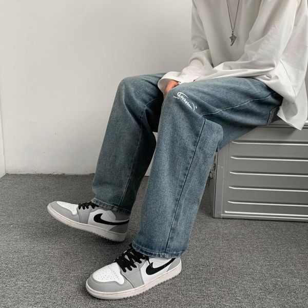 men's jeans 2021 baggy vintage straight wide legs trousers elastic waist drawstring washed casual personality street clothing, Blue
men's jeans 2021 baggy vintage straight wide legs trousers elastic waist drawstring washed casual personality street clothing, Blue
