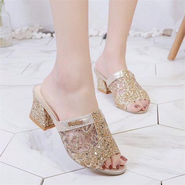 slippers 2021 glitter mesh women sandals summer fashion peep toe casual thick heel shoes slip on big size 40 a688, Black
slippers 2021 glitter mesh women sandals summer fashion peep toe casual thick heel shoes slip on big size 40 a688, Black