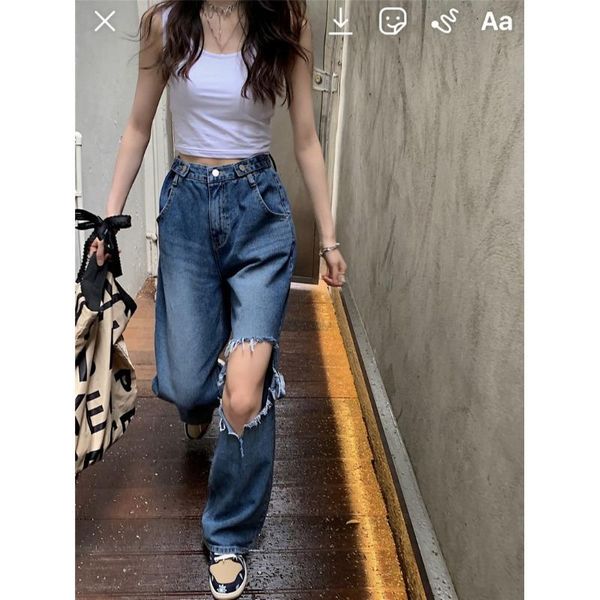 women's jeans european and american style high-waisted hole drape straight-leg loose design niche wide-leg pants, Blue
women's jeans european and american style high-waisted hole drape straight-leg loose design niche wide-leg pants, Blue