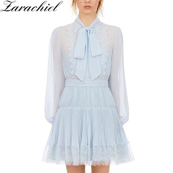 summer sky blue chiffon pleated women long lantern sleeve bow collar female lace trims party dress 210416, Black;gray
summer sky blue chiffon pleated women long lantern sleeve bow collar female lace trims party dress 210416, Black;gray