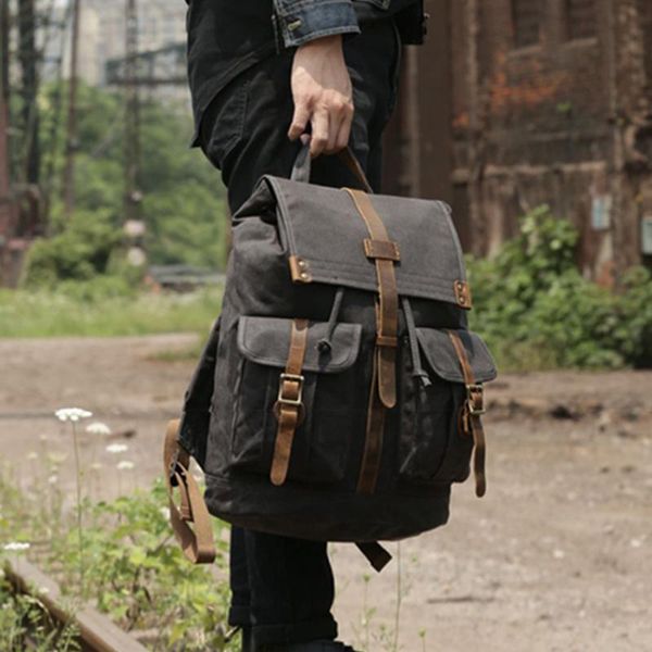 backpack vintage waxed canvas lapbags for men camping hiking backpacks tactical leisure school mochila
backpack vintage waxed canvas lapbags for men camping hiking backpacks tactical leisure school mochila