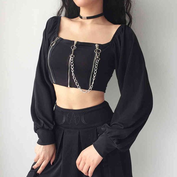 goth t-shirt zip up crop women off shoulder tees chains long sleeve y2k t-shirts gothic dark black vintage clothes 210518, White
goth t-shirt zip up crop women off shoulder tees chains long sleeve y2k t-shirts gothic dark black vintage clothes 210518, White