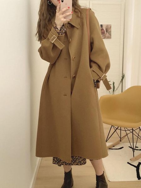 women's trench coats women long coat 2021 autumn and winter medium length knee woolen small double-sided, Tan;black
women's trench coats women long coat 2021 autumn and winter medium length knee woolen small double-sided, Tan;black