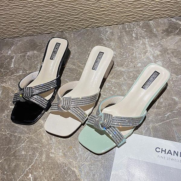 women's crystal sandals summer 2021 fashion med heel shoes slippers female mules plus size green open toe casual woman, Black
women's crystal sandals summer 2021 fashion med heel shoes slippers female mules plus size green open toe casual woman, Black