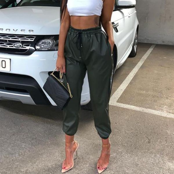 women's pants & capris 2021 fashion lady leather pu pure color skinny pencil solid drawstring pant black pockets long trousers, Black;white
women's pants & capris 2021 fashion lady leather pu pure color skinny pencil solid drawstring pant black pockets long trousers, Black;white