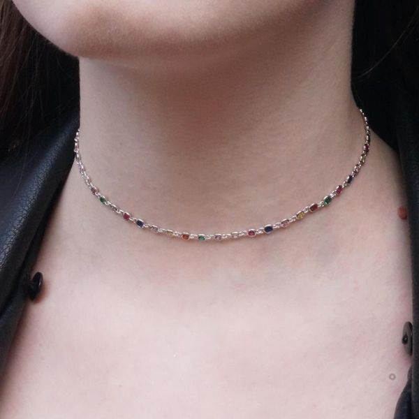pendant necklaces fashion stunning rainbow colorful jewelry gold filled round bezel cz station link chain color choker necklace for women, Silver
pendant necklaces fashion stunning rainbow colorful jewelry gold filled round bezel cz station link chain color choker necklace for women, Silver