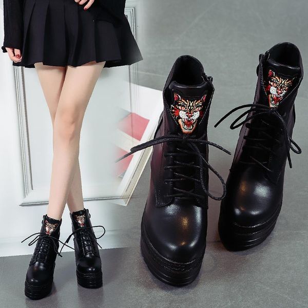 boots inside heighten women's autumn slope heel lace up muffin thick bottom embroidery super high, Black
boots inside heighten women's autumn slope heel lace up muffin thick bottom embroidery super high, Black