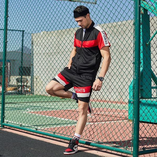 the summer t shirt men tracksuit set 2 piece sportswear fitness patchwork printing short sleeve shorts sets, Gray
the summer t shirt men tracksuit set 2 piece sportswear fitness patchwork printing short sleeve shorts sets, Gray