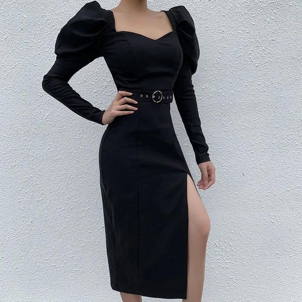 casual dresses 2021 autumn square neck long sleeve with belt retro office lady black bodycon puff midi dress party, Black;gray
casual dresses 2021 autumn square neck long sleeve with belt retro office lady black bodycon puff midi dress party, Black;gray