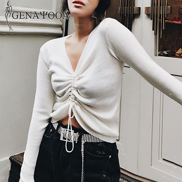 genayooa autumn knitted sweater v neck elastic women sweaters and pullovers crop korean style jumper slim sweate 210417, White;black
genayooa autumn knitted sweater v neck elastic women sweaters and pullovers crop korean style jumper slim sweate 210417, White;black