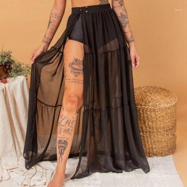 female casual beach style split skirt solid see-through mesh sheer high waist buttoned long skirts for summer bottoms women women's swi, White;black
female casual beach style split skirt solid see-through mesh sheer high waist buttoned long skirts for summer bottoms women women's swi, White;black
