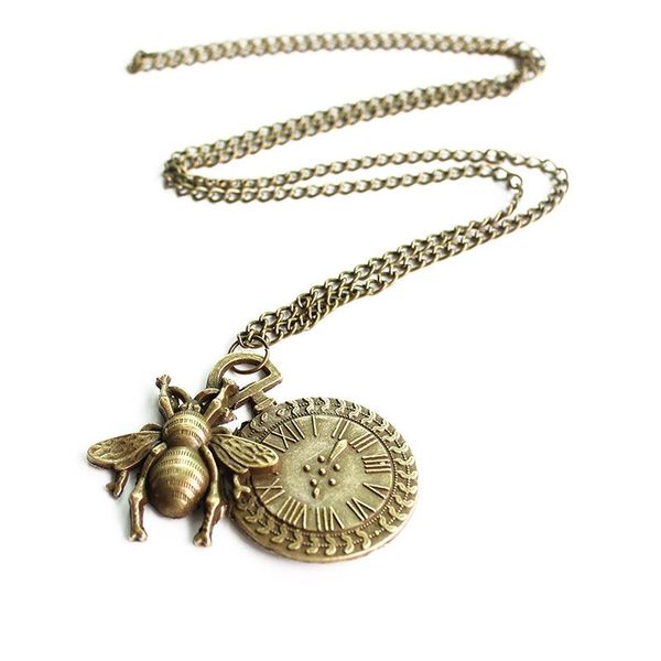 fashion bee clock pendant long gold chain insect necklace for women men man vintage flower around circle punk jewelry necklaces, Silver
fashion bee clock pendant long gold chain insect necklace for women men man vintage flower around circle punk jewelry necklaces, Silver