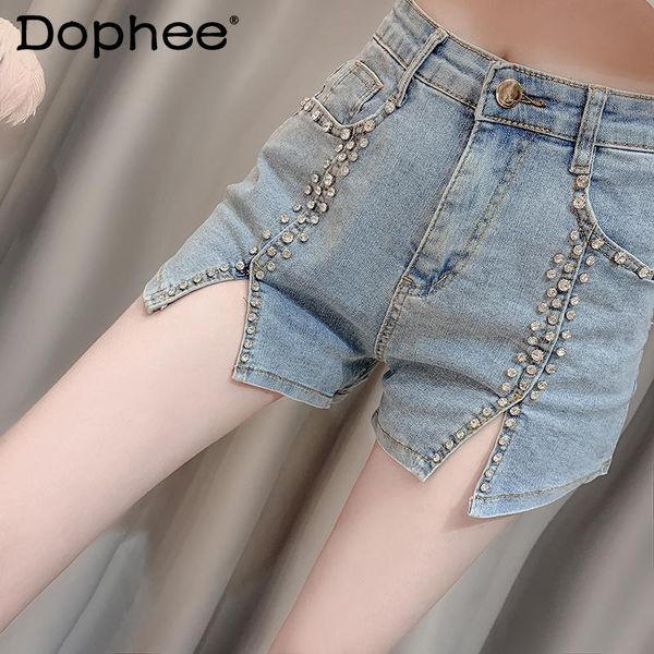 women's shorts streetwear tassel rhinestone split jeans women 2021 summer high waist denim fashion cotton stretch short pants, White;black
women's shorts streetwear tassel rhinestone split jeans women 2021 summer high waist denim fashion cotton stretch short pants, White;black
