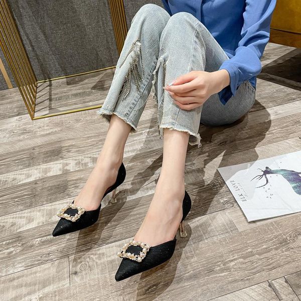 sandals style single shoes fall shining pearl rhinestone square buckle banquet dress high heels stiletto pointed toe, Black
sandals style single shoes fall shining pearl rhinestone square buckle banquet dress high heels stiletto pointed toe, Black