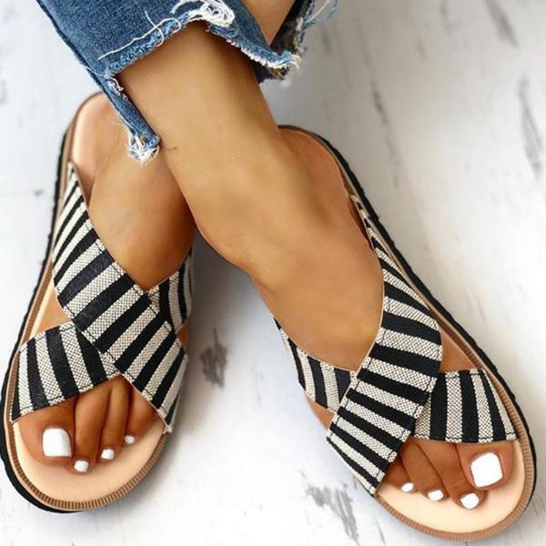 women flat sandals striped crisscross design slip on canvas cross bands female outdoor slippers non sandalias d35, Black
women flat sandals striped crisscross design slip on canvas cross bands female outdoor slippers non sandalias d35, Black