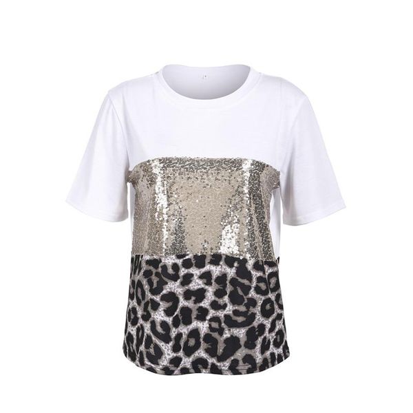 women's t-shirt 2021 summer women leopard t shirts patchwork loose casual ladies short sleeve sequined tees femme blusa plus size, White
women's t-shirt 2021 summer women leopard t shirts patchwork loose casual ladies short sleeve sequined tees femme blusa plus size, White