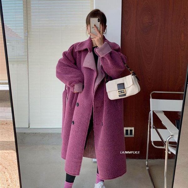 women's fur & faux x-long korean winter women wool coats ladies elegant double breasted warm shearling female lamb outwear, Black
women's fur & faux x-long korean winter women wool coats ladies elegant double breasted warm shearling female lamb outwear, Black