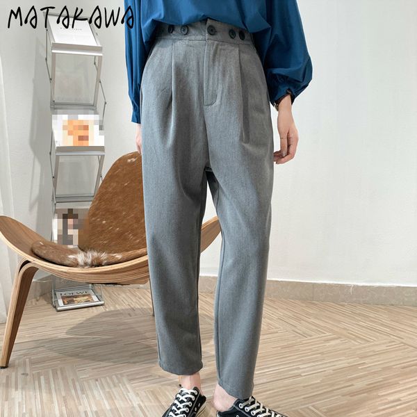 matakawa streetwear women pants suit pants female harlan black autumn wide-leg pants simple drape casual trousers 210513, Black;white