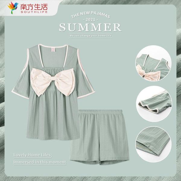 women's sleepwear south life pajamas summer cotton short sleeve shorts two piece 2021 thin princess style home wear, Black;red
women's sleepwear south life pajamas summer cotton short sleeve shorts two piece 2021 thin princess style home wear, Black;red