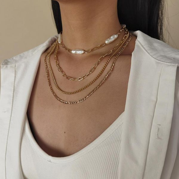 temperament irregular pearl necklace for women gold color hollow linked chain multi-layered choker necklaces gifts chains, Silver
temperament irregular pearl necklace for women gold color hollow linked chain multi-layered choker necklaces gifts chains, Silver
