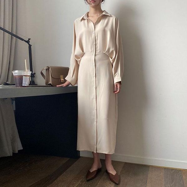 casual dresses 2021 autumn elegante office lady turn down collar solid color single breasted lace up loose blouse dress ft909, Black;gray
casual dresses 2021 autumn elegante office lady turn down collar solid color single breasted lace up loose blouse dress ft909, Black;gray