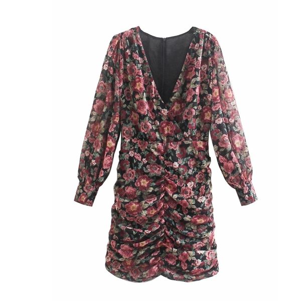 spring and autumn women's casual flower print v-neck long-sleeved slim pleated dress 210430, Black;gray
spring and autumn women's casual flower print v-neck long-sleeved slim pleated dress 210430, Black;gray
