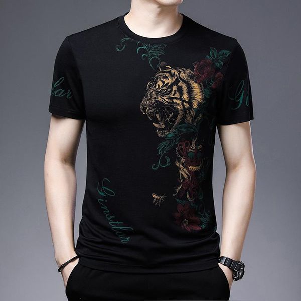 men's short sleeve summer ice t-shirt tiger printed mercerized cotton youth round neck half shirt casual shirts, White;black
men's short sleeve summer ice t-shirt tiger printed mercerized cotton youth round neck half shirt casual shirts, White;black