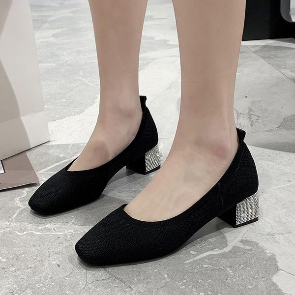 dress shoes knitted stretch fabric square toe high heel women elegant pumps crystal thick ladies, Black
dress shoes knitted stretch fabric square toe high heel women elegant pumps crystal thick ladies, Black