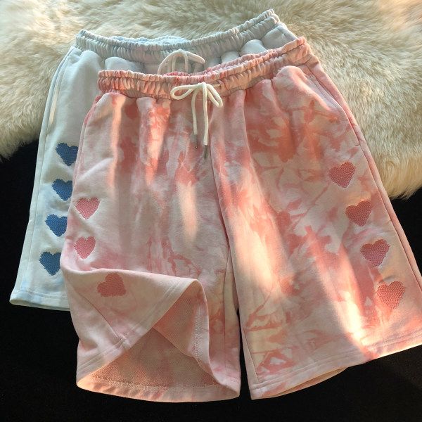 summer 2021 shorts tie dye love embroidery tooling straigh loose sports capris, White;black
summer 2021 shorts tie dye love embroidery tooling straigh loose sports capris, White;black