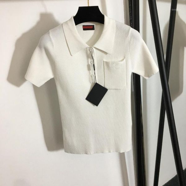 luxury summer women pocket emb letter collar knit short sleeve tshirt women's t-shirt, White
luxury summer women pocket emb letter collar knit short sleeve tshirt women's t-shirt, White