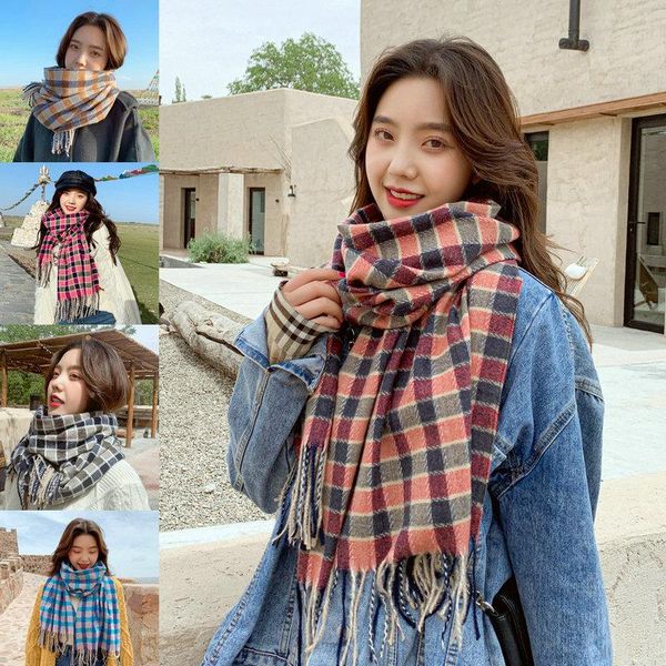 autumn and winter korean cashmere color matching plaid tassel scarf thickened soft girl japanese fantasy shawl women's neck scarves, Blue;gray
autumn and winter korean cashmere color matching plaid tassel scarf thickened soft girl japanese fantasy shawl women's neck scarves, Blue;gray