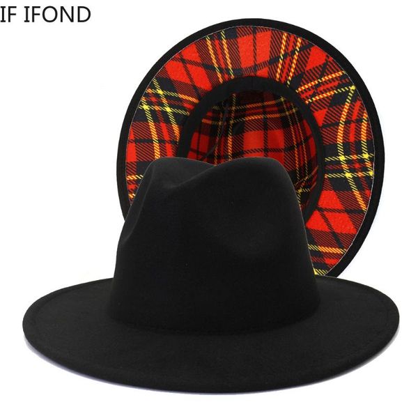 wide brim hats vintage black with plaid patchwork wool felt women's 7cm fedora hat fashion jazz trilby, Blue;gray
wide brim hats vintage black with plaid patchwork wool felt women's 7cm fedora hat fashion jazz trilby, Blue;gray