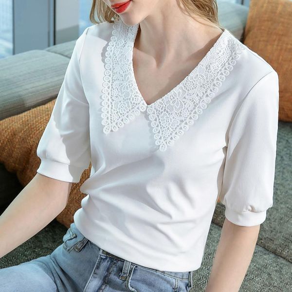women's t-shirt female 2021 summer style small shirt temperament age reduction v-neck french retro five-point sleeve n065, White
women's t-shirt female 2021 summer style small shirt temperament age reduction v-neck french retro five-point sleeve n065, White