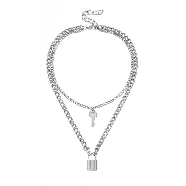 pendant necklaces key lock necklace double layer punk link chain padlock hiphop women men fashion gothic jewelry, Silver
pendant necklaces key lock necklace double layer punk link chain padlock hiphop women men fashion gothic jewelry, Silver