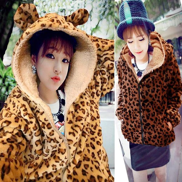 women's fur & faux lovely clothing thickened with fleece ears leopard print lamb hoodie jacket, Black
women's fur & faux lovely clothing thickened with fleece ears leopard print lamb hoodie jacket, Black